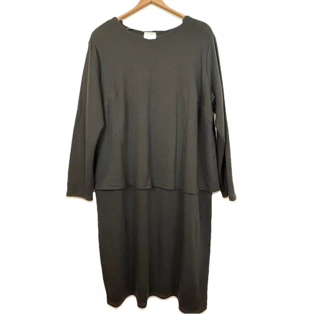 Pure Jill Layered Midi Dress Womens Sz 1X Black Luxe Tencel Stretch Long Sleeve